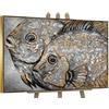 YS Quadro Pesci Stile Affresco su Tela | Pittura Nautica Stile Antico | Oro Grigio Texturizzato | 40x60 cm Incorniciato | Cucina, Sala da Pranzo, Decor Costiero