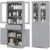 GIANTEX Mobile da Bagno a Terra, Armadietto da Bagno Alto, Mobiletto da Bagno Moderno, con 4 Ante in Vetro e 1 Cassetto, Ripiani Regolabili in Altezza, Ampio Spazio di Stoccaggio per Casa (Grigio)