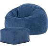 icon Classico Poltrona Sacco con Poggiapiedi, Blu Denim, Velluto a Coste, Pouf Poltrona con Riempimento Incluso, Pouf Sacco, Camera da Letto, Soggiorno, Mobili Soggiorno