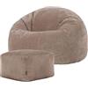 icon Classico Poltrona Sacco con Poggiapiedi, Marrone Moka, Velluto a Coste, Pouf Poltrona con Riempimento Incluso, Pouf Sacco, Camera da Letto, Soggiorno, Mobili Soggiorno