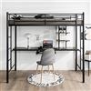 COSTWAY Letto a Soppalco in Metallo, Struttura del Letto Salvaspazio con 2 Scale e Scrivania, Letto a Doghe Ideale per Adolescenti e Adulti, 200x95x180,5 cm (Nero)