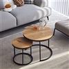 HJhomeheart Set di 2 Tavolini Rotondi a Incastro, Tavolini da Caffè, Grandi: 60 x 60 x 45 cm, Piccoli: 40 x 40 x 35 cm, Marrone Chiaro