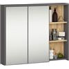 AKORD Mobile Bagno con Specchio VAMI 90 cm - Pensile Bagno Specchio Contenitore 2 Ante, 6 Ripiani - Spazioso - Robusti e Resistenti all'Umidità - 90x75x15 cm - Grigio Grafite & Rovere Artisan