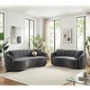 Generico Set Divani 3+2 Posti in Velluto Grigio Scuro - Design Curvo Trapuntato con Dettagli Dorati - Stile Moderno Elegante per Soggiorno