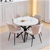 GrandCA HOME Set Tavolo e Sedie da Pranzo, 4 Sedie da Pranzo in Lino Color Kaki e un Tavolo Rotondo Moderno da 100 cm, Adatto per Cucina, Soggiorno, Caffetteria - Motivo in Marmo Bianco 1