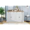 MURUL Grande credenza con 4 ante e 2 cassetti, moderno armadio a buffet per sala da pranzo e soggiorno, 150 x 86 x 40 cm (L/L/H) - (bianco anticato+legno naturale)