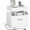RELAX4LIFE Comodino Camera da Letto con Stazione di Ricarica, 2 Porte, Porta USB e Porta Type-C, Cassetto e Ripiano Superiore Scorrevole,Tavolino per Camera da Letto, Soggiorno (Bianco)