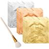 Pretwad 150 fogli di foglia d'oro per resina, 50 fiocchi di foglia d'oro e 50 fogli d'argento e 50 foglie di rame e 1 pennello, fogli in pellicola per artigianato, pittura, gioielli, nail art e doratura