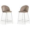 SIEDITI FUORI E DENTRO Set di 2 sgabelli Sara XL imbottiti in velluto per cucina/bancone/sala da pranzo con gambe in metallo h.65cm (Velluto Tortora, Gambe Argento)