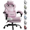 LUCKRACER Sedia da gioco con braccioli collegati, cuscino in memory foam, angolo di inclinazione e poggiapiedi 90-155°, tessuto funzionale resistente, colore: rosa