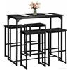 Songvas Tavolo da Pranzo con 4 Sedie, Tavolo e Sedie da Esterno Set 5 Pezzi Mobili Industriale Tavolo 100 x 50 x 90 cm, Sedie Cucina 40 x 30 x 65 cm, per Cucina, Nero Opaco + Venatura Marmo