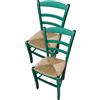 MA MAISON Set 2PZ Sedie in Legno con Seduta in Paglia - Ampia, Compatta, Schienale Alto, Robusta, Paesana, Rustica, per Cucina, Agriturismo, Ristorante, Soggiorno - 42X40X87H CM (VERDE)