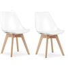 NMK HOME Sedie Cucina Plastica Set da 2 - Trasparente Sedie Sala da Pranzo Moderne - Gambe di Sedia in Legno di Faggio - Pellame Sintetico Vellutato