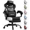 LUCKRACER - Sedia da gaming in tessuto, sedia da ufficio con braccioli collegati, cuscino in memory foam, angolo di inclinazione 90-155° e poggiapiedi, tessuto funzionale resistente, nero