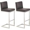 CLP Set 2 sgabelli da bar Paros con schienale, rivestimento in ecopelle, struttura in acciaio inox, fino a 240 kg di carico Colore marrone