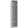 vidaXL Libreria 5 Ripiani Grigio Cemento 40x24x175cm Legno Multistrato