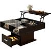 ModernLuxe Tavolinetto da Caffè Multifunzione con LED, Tavolino Salotto Contenitore Moderno, Tavolo Sollevabile Soggiorno, Nero Lucido