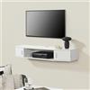 [en.casa] Mensola TV Sospesa a Muro Consolle Porta TV e Centri Multimediali Mobile da Parete 2 Ante Scomparto e Fori Passacavi 17,5 x 110 x 30 cm Bianco