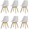 HJhomeheart Set di 6 Sedie da Pranzo con Gambe in Massello di Faggio, Sedia da Ufficio, Sedia Ergonomica con Cuscino(Bianco)