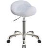 SCGSJZH Sgabello da Sella Dorato con Ruote, Professionale Sgabelli con Ruote in Altezza Regolabile, in con Motivo Glaciale PU Pelle Girevole Sedia per Salone di Spa (Argento + Bianco, Senza Schienale)