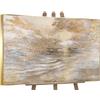 YS Quadro Orizzonte Dorato su Tela | Paesaggio Marino Luminoso | Crema Oro Perla Grigio Etereo | 40x60 cm Incorniciato | Soggiorno, Camera Decor