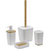 Inbagno Set Bagno Completo in Finitura Bianca Opaca con Dettagli in bambù, Include Dispenser Sapone, Portaspazzolini, Portasapone e Portascopino