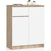 AKORD Cassettiera K80 con 2 ante e 1 cassetto | Mobiletti Ingresso Bagno | Armadio Cameretta | Comodino | Design moderno | L80 x H99 x P40 cm, peso 34 kg | Rovere Sonoma & Bianco Frontale