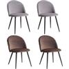 GrandCA HOME Set di 4 Sedie per Sala da Pranzo in Velluto, Sedie da Cucina Imbottite con Gambe in Metallo, per Soggiorno, Grigio+Marrone