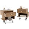 COSTWAY Set di 2 Comodini da Camera da Letto, Comodini Moderno con Cassetto Rimovibile, Scomparto Aperto e Gambe in Metallo, Comò per Soggiorno e Ufficio (Naturale)