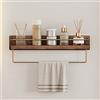 NevStp Mensola da bagno in legno massello, porta asciugamani, supporto per bagno, mensola per cosmetici a parete, mensole galleggianti, specchio frontale, mensola organizer con gancio/30 cm con barra