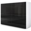 Vladon Madia Rova, Mobile a 4 Ante, Bianco Opaco/Nero Lucido/Nero Lucido (92 x 72 x 35 cm)