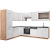 Vicco Cucina angolare completa Fame-Line, Bianco lucido/oro power oak, 287 x 46 cm senza piano di lavoro, per l'espansione personalizzata con moduli compatibili