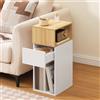 HOOBRO Tavolino con 1 Cassetto e 2 Scomparti Aperti, Comodino Stretto per Camera da Letto, Soggiorno, Bianco e Legno Naturale EWN196BZ01