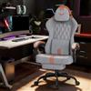 Verdego Sedia Gaming Ergonomica, Sedia da Gaming con Cuscino Lombare Massaggio, Poggiapiedi, Poltrona da Gaming, Velluto, Schienale Regolabile a 90-145°, Regolabile in Altezza, Grigio e arancione