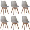 DEYARNA HOME Set di 6 Sedie da Pranzo Moderne con Cuscino in Tessuto Imbottito, Sedie da Cucina Scandinave con Gambe in Legno di Faggio (Marrone)
