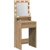 vidaXL Tavolo da Trucco Rovere artigianale 50 x 41 x 135 cm, Specchio moderno rettangolare, vanity con luci USB, unità in legno resistente, decorazione casa minimalista