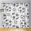 Surwin 2 Pezzi Tende a Vetro con Occhielli, Calcio Stampa Tende per Interni, Tende Camera da Letto, Tende Voile Semi Trasparenti, per Camera da Letto, Cucina, Soggiorno (Calcio Grigio,107x160cm)