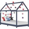 vidaXL Giroletto per Bambini a Doghe Design Casetta Decorativo Robusto Struttura Telaio Letto Arredi Cameretta 90x200 cm Grigio Legno Massello di Pino