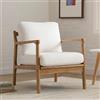 Ya-Home Poltrona Imbottita Sedia da Salotto in Tessuto di Lino Poltroncina Moderna con Struttura Legno Massiccio Sedie Imbottita con braccioli per Camera da Letto/Soggiorno, Beige