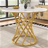 Merax Tavolo da pranzo rotondo 80×80×76cm, per 2-4 persone, piccolo tavolo per soggiorno, cucina, sala da pranzo, effetto marmo bianco MDF, gambe regolabili in metallo dorato, struttura in metallo