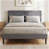 COSTWAY Struttura Letto Matrimoniale, Letto Piattaforma Rivestito in Lino con Testiera Regolabile in Altezza, Doghe in Legno a Supporto del Materasso, Silenzioso (200x140 cm)