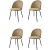 KEKOHOME Set 4 sedie sala da pranzo LUNA gambe in acciaio nero opaco, tessuto camoscio