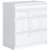 meble masztalerz Cassettiera Camera da Letto con 3 Cassetti - Credenza Soggiorno - Moderna Comò - Cassettiera Alta - Mobiletto con Cassetti - Lucida Bianca 70 x 39 x 78,5 cm