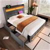 Rtopsu Letto Matrimoniale Imbottito 140x200 cm con USB-C e Luce LED, letto una piazza e mezza con contenitore Cassetti e Testiera, Letti con Rete a Doghe in Legno, Lino, Grigio, Senza Materasso