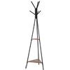HOMCOM Appendiabiti da Terra con 2 Ripiani e 6 Ganci, Attaccapanni ad Albero in Stile Industriale, 46x52x182 cm, Nero e Marrone