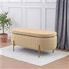 IlGruppone Panca Imbottita Divanetto In Velluto Contenitore Pouf Grande XXL PortaOggetti Panca Sgabello A Pie Di Letto Con Gambe In Metallo Dorato Legno Massello - Beige - Taglia XXL