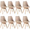 EGGREE Set di 8 Sedie Sala da Pranzo Sedie da Cucina con Gambe in Legno Sedie Ufficio Imbottita in Pelle PU Moderne Design, Kaki Chiaro