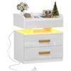 Ysgwsg Comodino Camera da Letto Con luce LED e Stazione di Ricarica, 2 Porte USB, 2 Cassetti, Comodino Smart, Per Arredamento Camera da Letto. (Bianco-a, 45x35x52 cm)