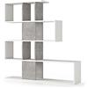 Terraneo libreria moderna con 5 ripiani, finitura bianco cemento effetto materico - Mobile design aperto da 145x29x145 cm ideale per soggiorno, ufficio o studio
