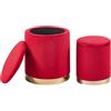 IlGruppone Set Di 2 Pouf Contenitore In Velluto Design Moderno Poggiapiedi,Sgabello Tondo con Coperchio Rimovibile e Seduta Imbottita Alta Densità Con Fascia In Metallo Capiente Storage Box (Bordeaux)
